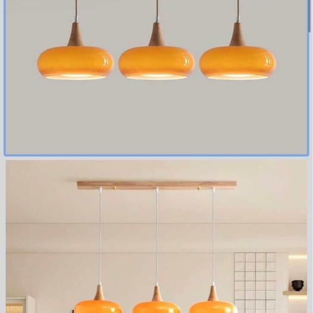 MCM Nordic Bauhaus Design Orange Glass Triple Pendant Light Fixure